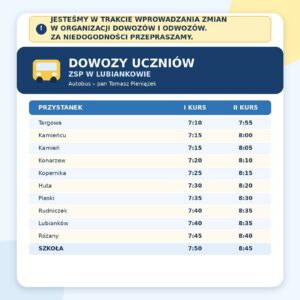 Read more about the article Zmiana godzin kursów autobusu szkolnego