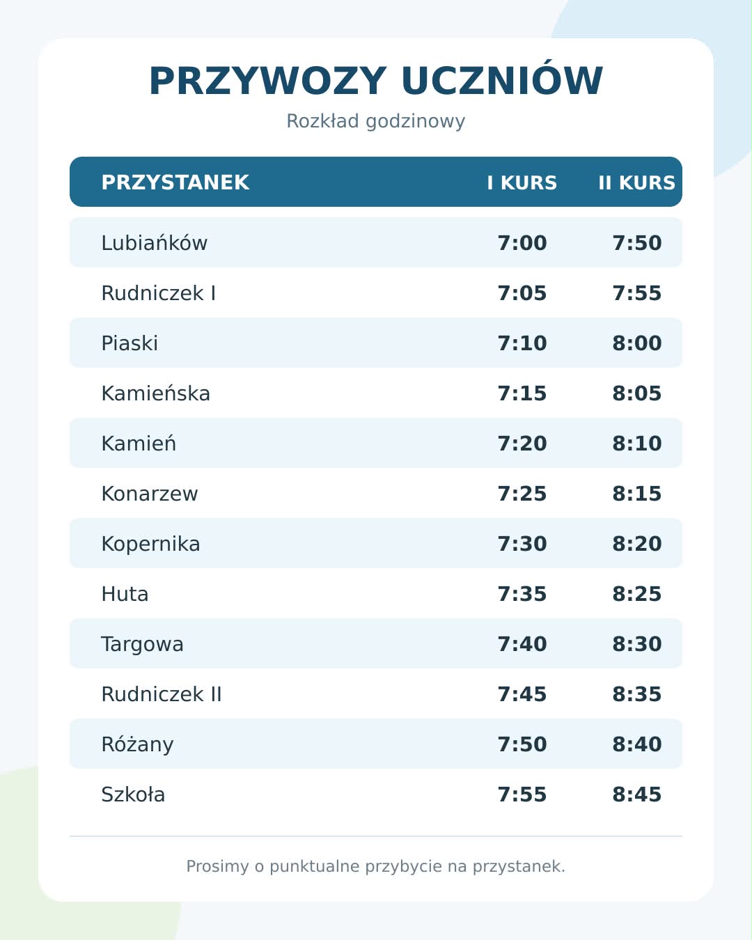 You are currently viewing ZMIANA GODZIN DOWOZÓW I ODWOZÓW